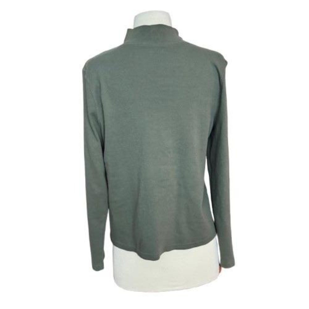Petite Large Moss green long sleeve mock turtleneck embroidered leaves forest - Picture 3 of 8